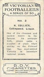 1933 Godfrey Phillips Victorian Footballers (A Series of 50) #2 Harry Collier Back